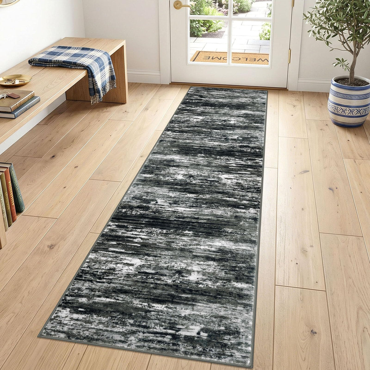 KOZYFLY Abstract Rugs for Entryway 2x3 Washable Small Area Rug Grey-Blue