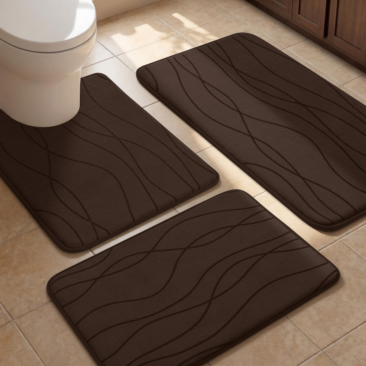 YIHOUSE Bathroom Rugs Set 5 Piece, Memory Foam Bath Mat Dark Grey