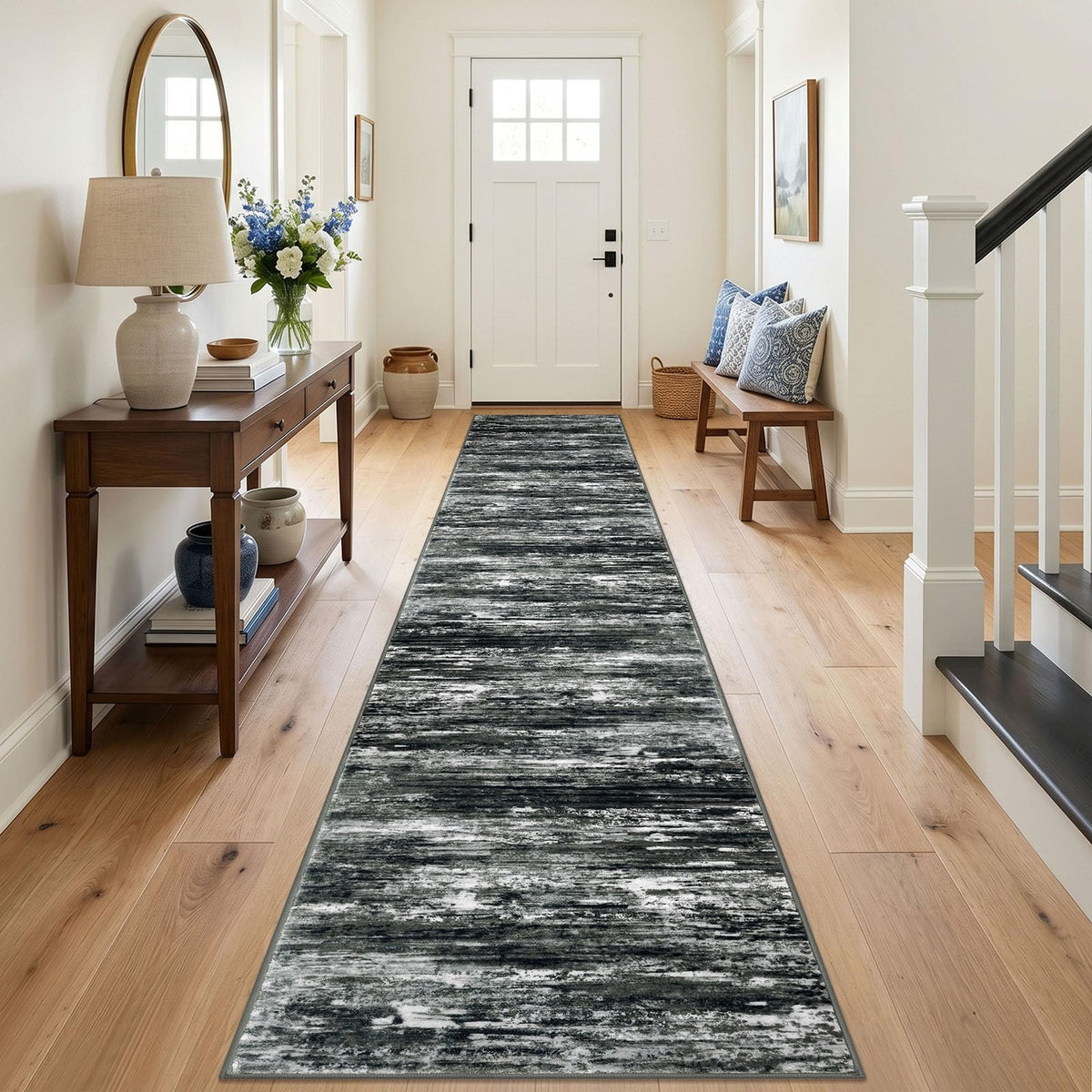 KOZYFLY Abstract Rugs for Entryway 2x3 Washable Small Area Rug Grey-Blue