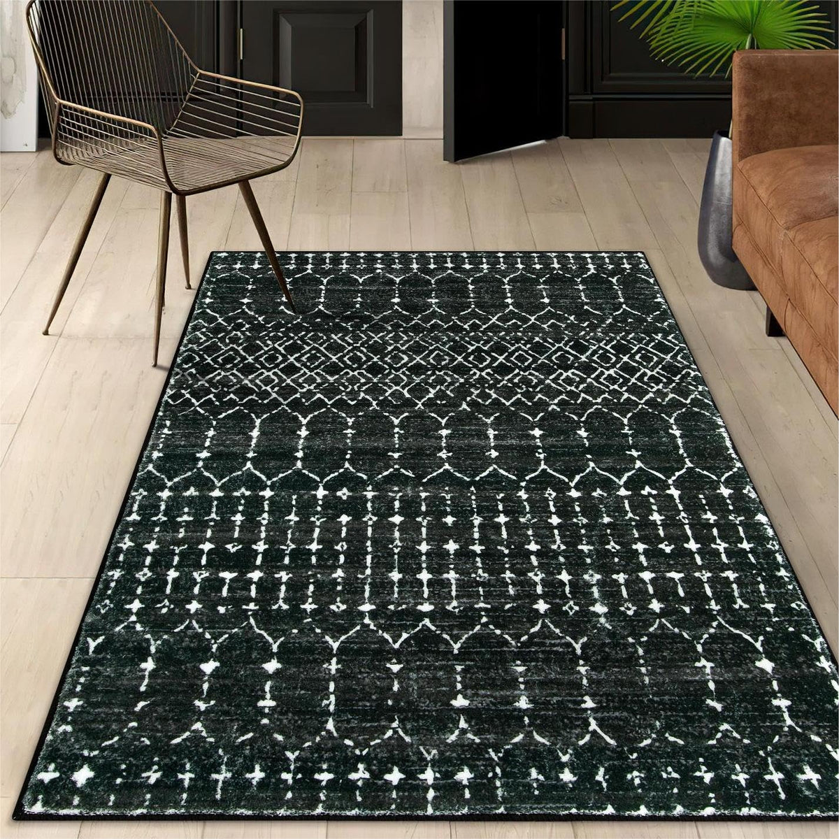 Lahome Moroccan Indoor Rugs for Entryway 2x3 Area Rug Non-Slip Backing Washable Inside Door Mats Low-Profile Throw Soft Rugs for Bathroom, Geometric Print Distressed Blue Rug for Kitchen Bedside Hana