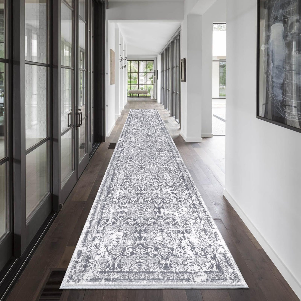 Vaukki Hallway Runner 2x6 ft, Grey Vintage Shaggy Soft Kitchen Rug