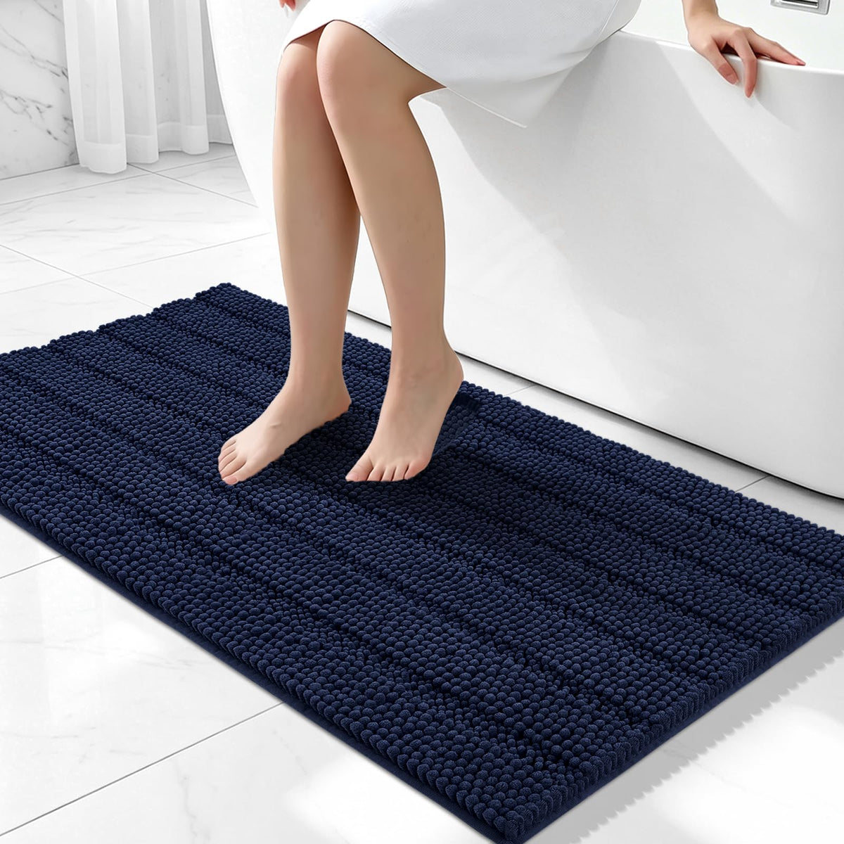 Bcoimo Small Bath Rug Mat,24x17 Chenille Non Slip Gray Bathroom Shower Mat