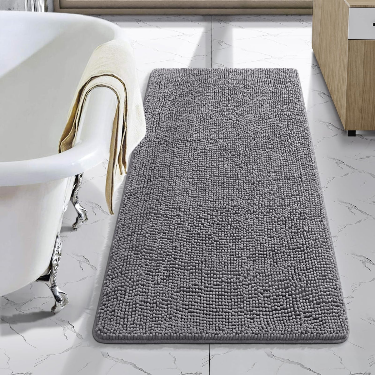 LOCHAS Luxury Bathroom Rug Shaggy Bath Mat 24 x 60 Inch, Gray