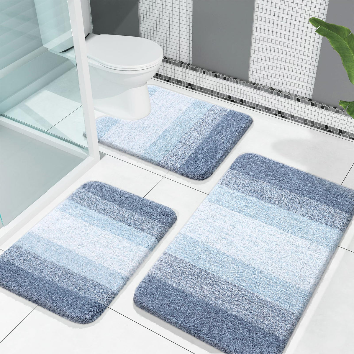 OLANLY Microfiber Bathroom Rugs Sets 3 Piece, Absorbent Bath Mats, Grey