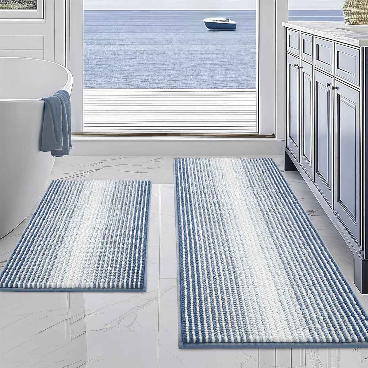 BSICPRO Bathroom Rugs Sets 2 Piece, Non Slip Boho Bath Mats, Beige