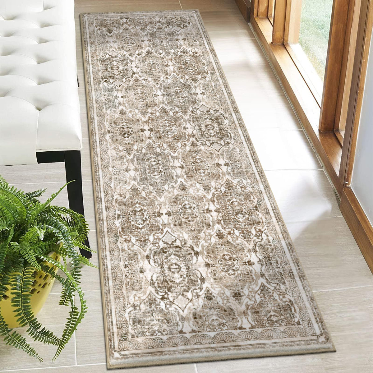 Vaukki Hallway Runner 2x6 ft, Grey Vintage Shaggy Soft Kitchen Rug