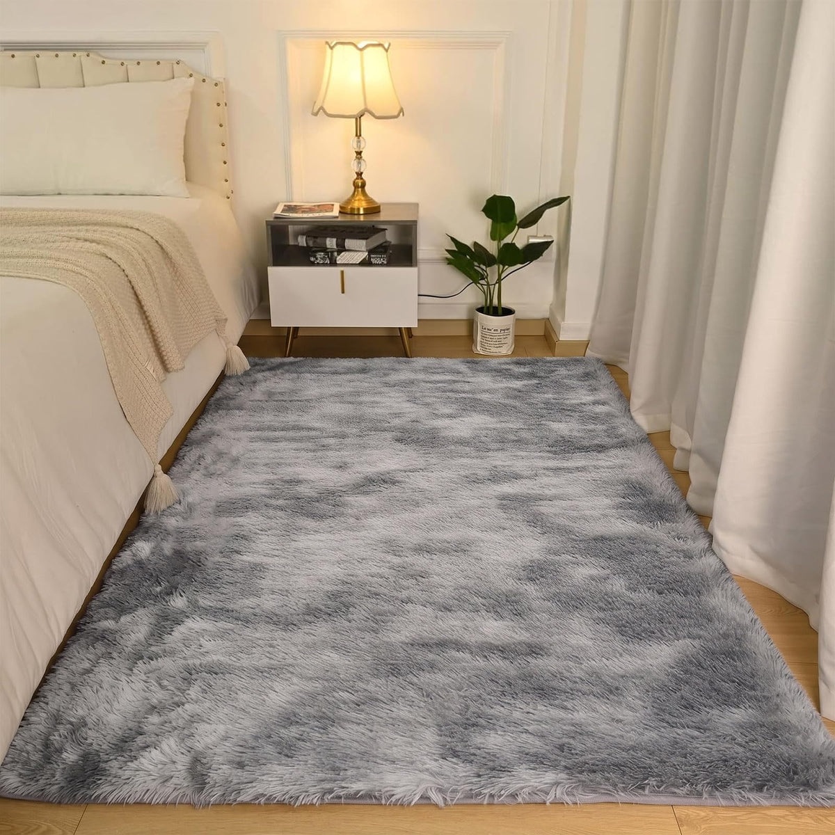 2x6 Dark Grey Fluffy Runner Rug for Hallway and Bedroom, Washable Soft Shaggy Carpet, Non-Slip Thick Shag Rug for Bedside and Living Room, Kids' and Girls' Nursery, Aesthetic Home Decor