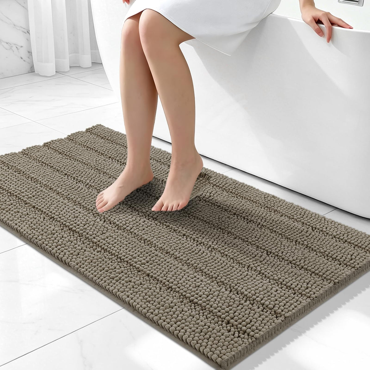 Bcoimo Small Bath Rug Mat,24x17 Chenille Non Slip Gray Bathroom Shower Mat