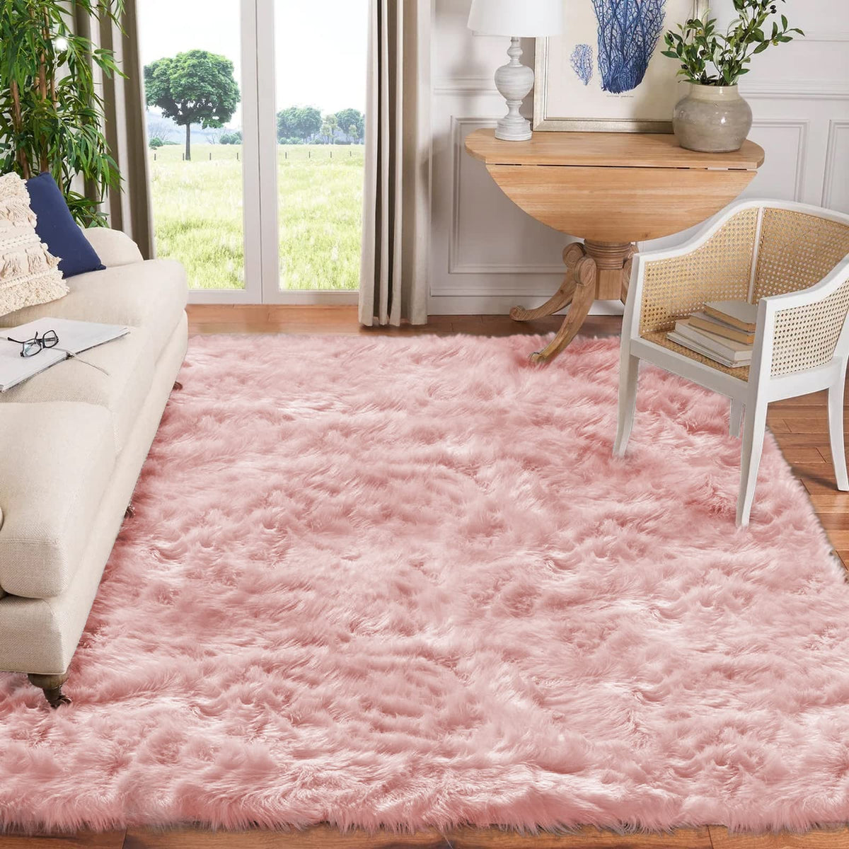 Goolela White Fluffy Faux Fur Rug for Bedroom Faux Sheepskin Rug 2x3 White Fuzzy Furry Bedside Carpet Dining Room Playroom Dorm Small Washable Rectangle