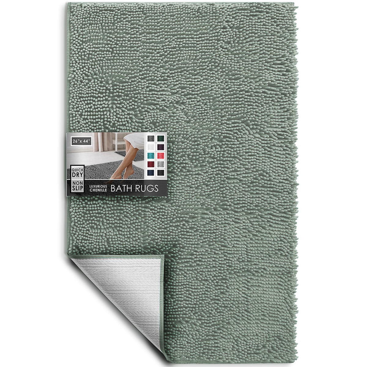 Hearth & Harbor Bathroom Rugs, Chenille Bath Mat - Machine Washable Bath Mats for Bathroom Non-Slip Backing Rubber, Quick Dry Bathroom Mat, 17 x 24 + 20 x 32 - Hunter Green