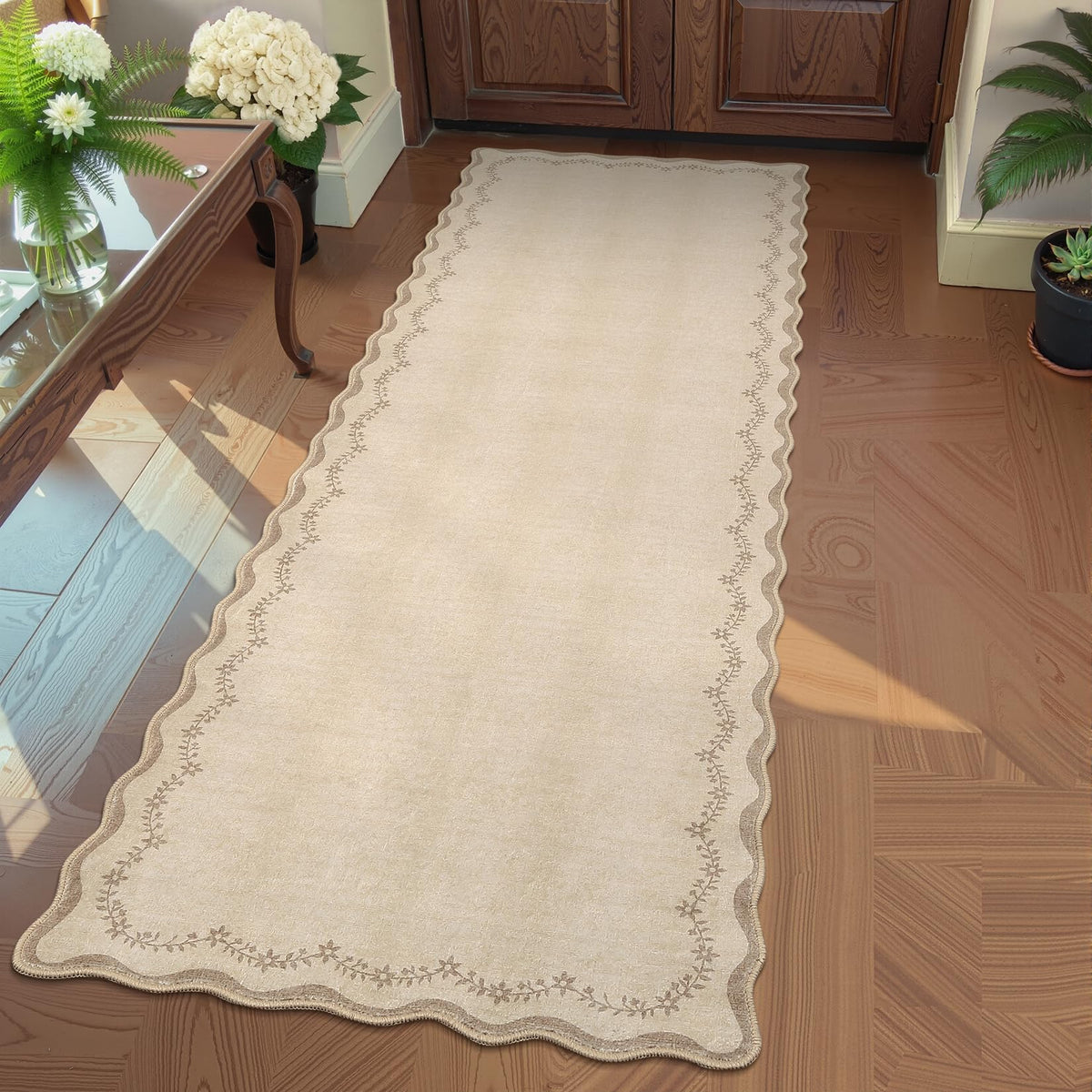 GarveeHome 3x5 Scalloped Washable Area Rug Non Slip Bedroom Entryway Rug