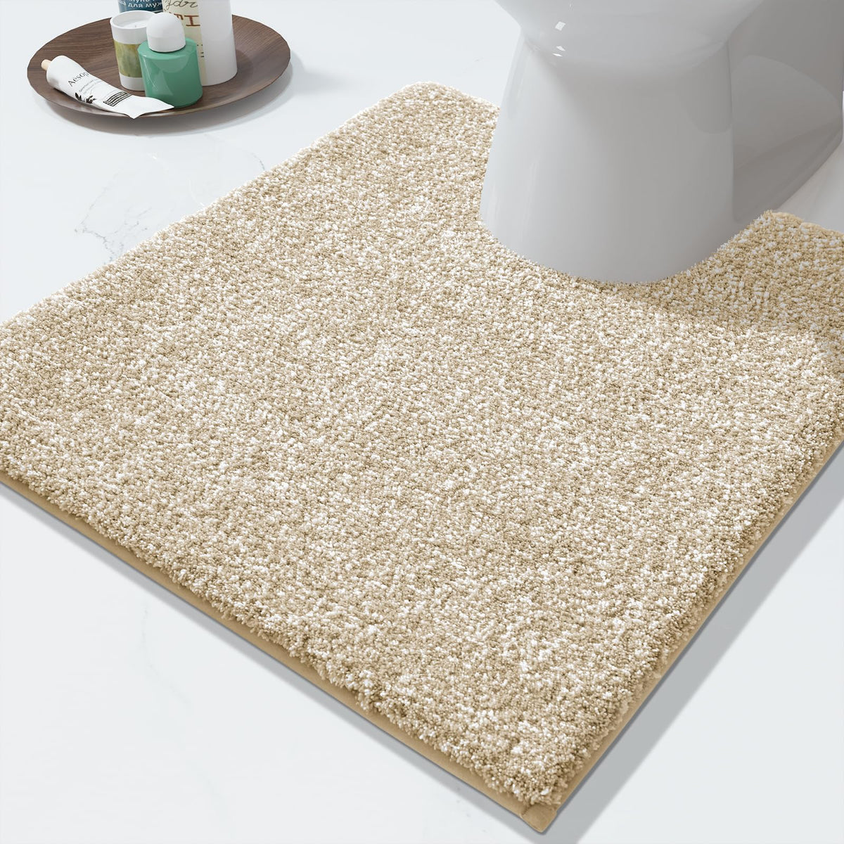 Yimobra Non Slip Machine Washable Bathroom Rug 24x17 Light Beige and White