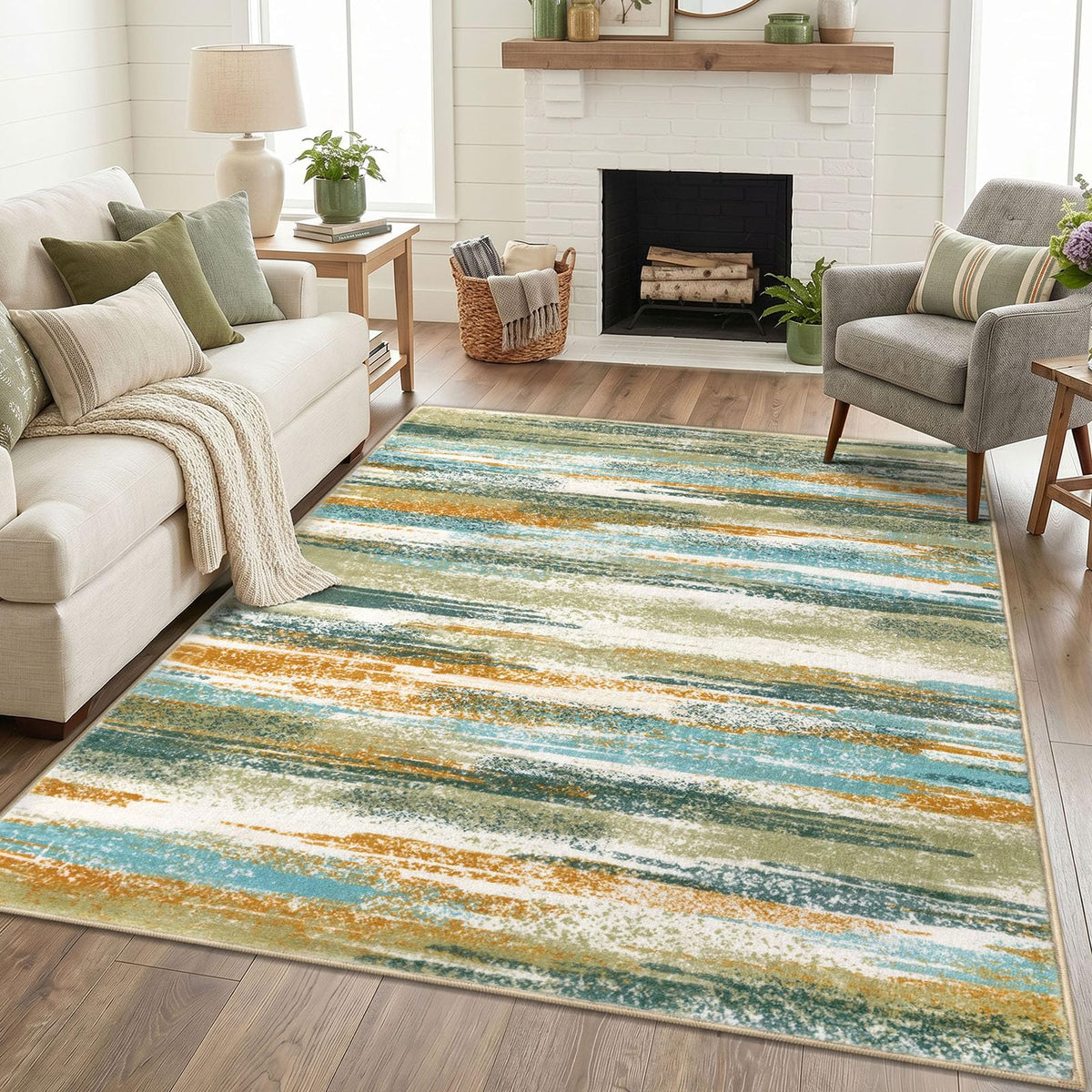Lansny Abstract Washable 2x6 Runner Rug Non Slip Runners for Hallway
