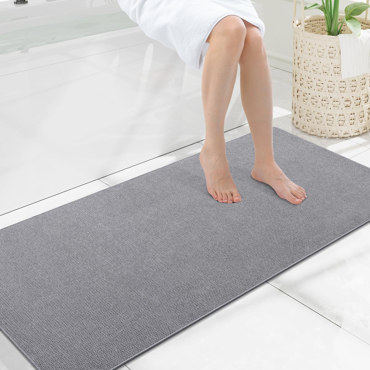 Smiry Ultra Thin Bath Mat 30X20, Non Slip Rubber Washable Bathroom Rugs