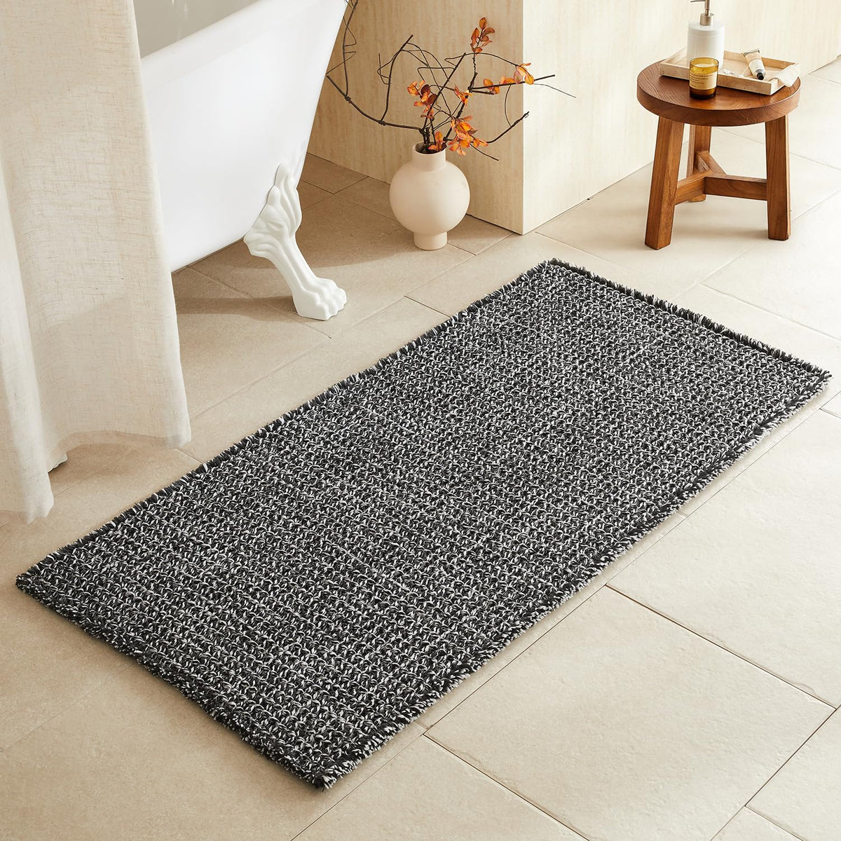 TYUU Waffle Bath Mat, Boho Bathroom Rugs Non Slip Washable, 30x20 Khaki