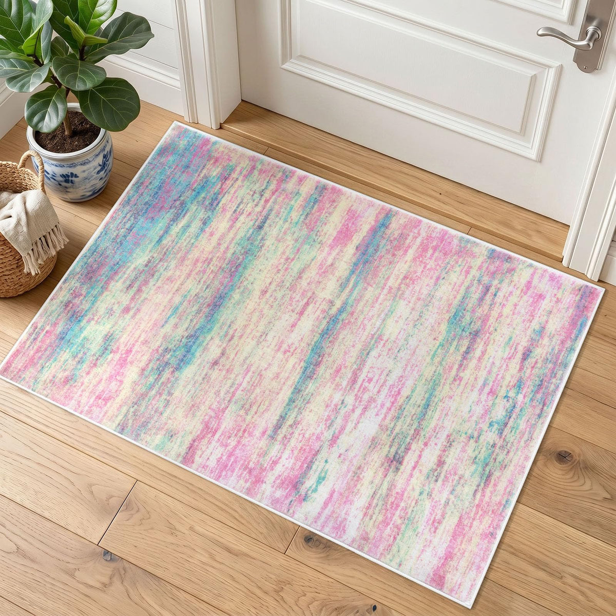KOZYFLY Abstract Entryway Rug 2x3 Washable Door Mat Indoor Blue Beige