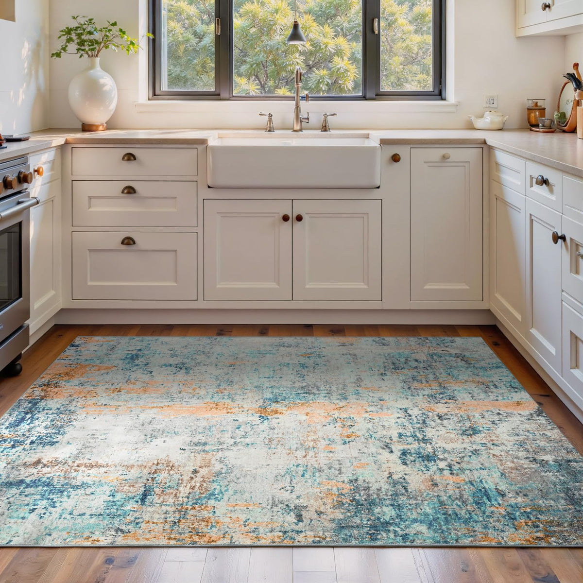 Ompaa 2x6 Rug Runners for Hallways Kitchen Runner Rug Non Slip Washable Grey Long Runner Rugs with Rubber Backing Soft Abstract Carpet Runner for Hallways, Kitchen, Bedroom, Bathroom, Entryway