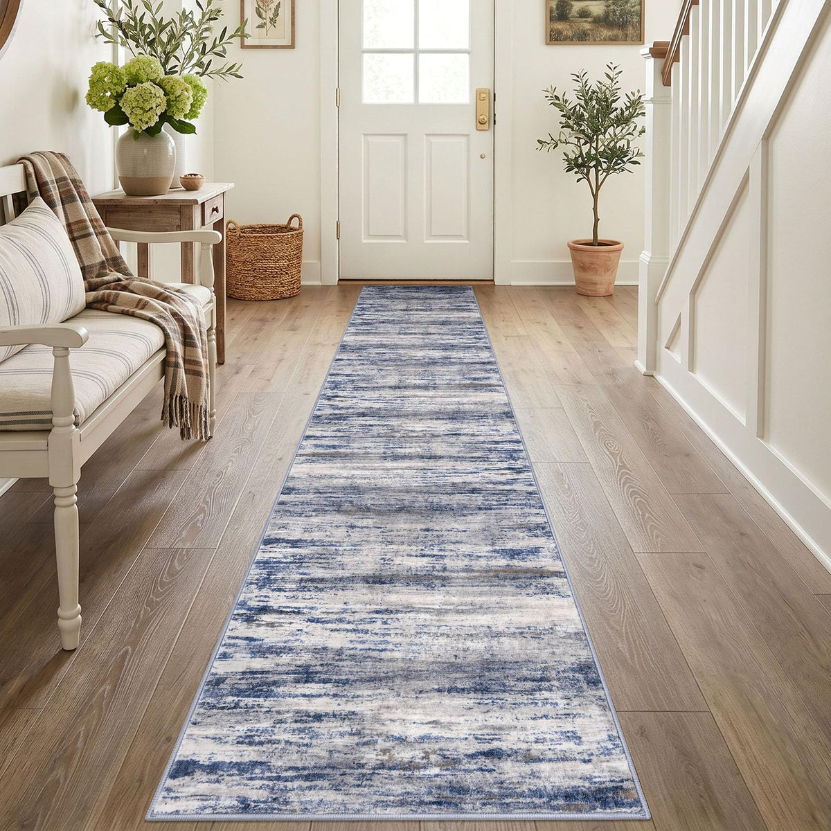 KOZYFLY Abstract Rugs for Entryway 2x3 Washable Small Area Rug Grey-Blue
