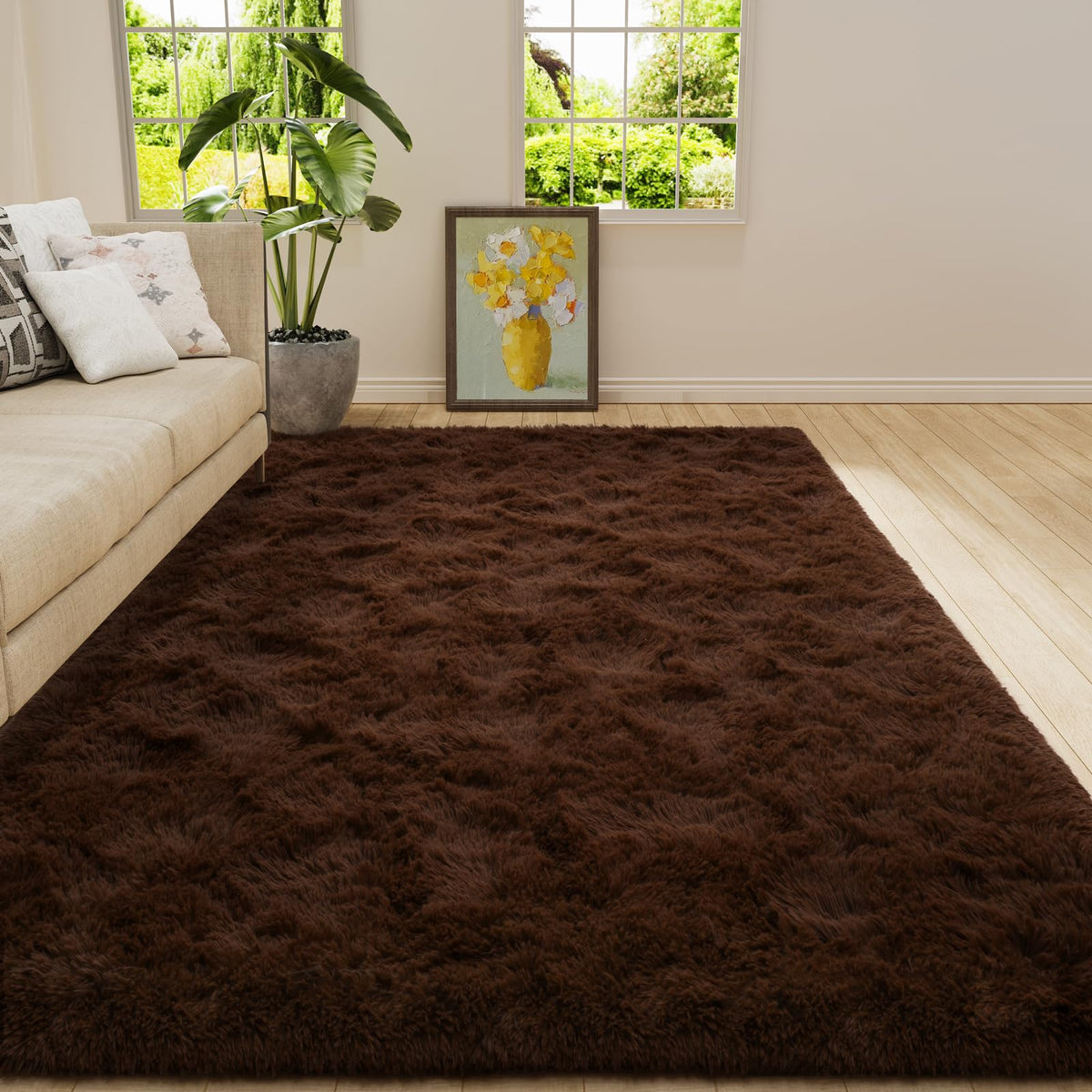 Amearea Shag Fluffy Small Rug, 2x4 Throw Rugs for Bedroom Girls, Black