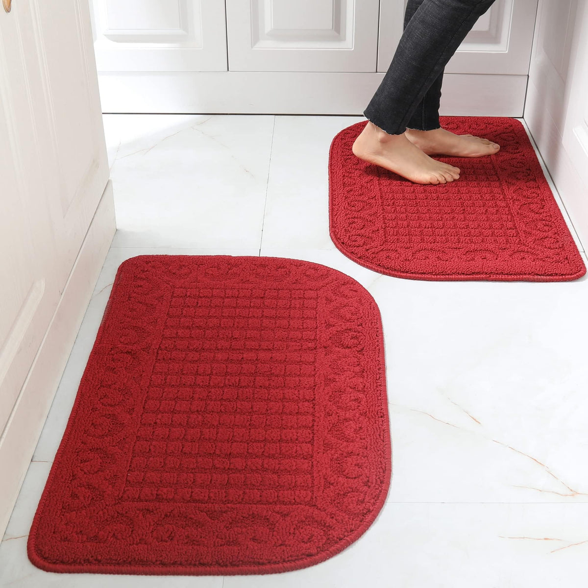 COSY HOMEER 27x18 Half Round Kitchen Rug,Non Slip Washable Mat,Burgundy 1PC