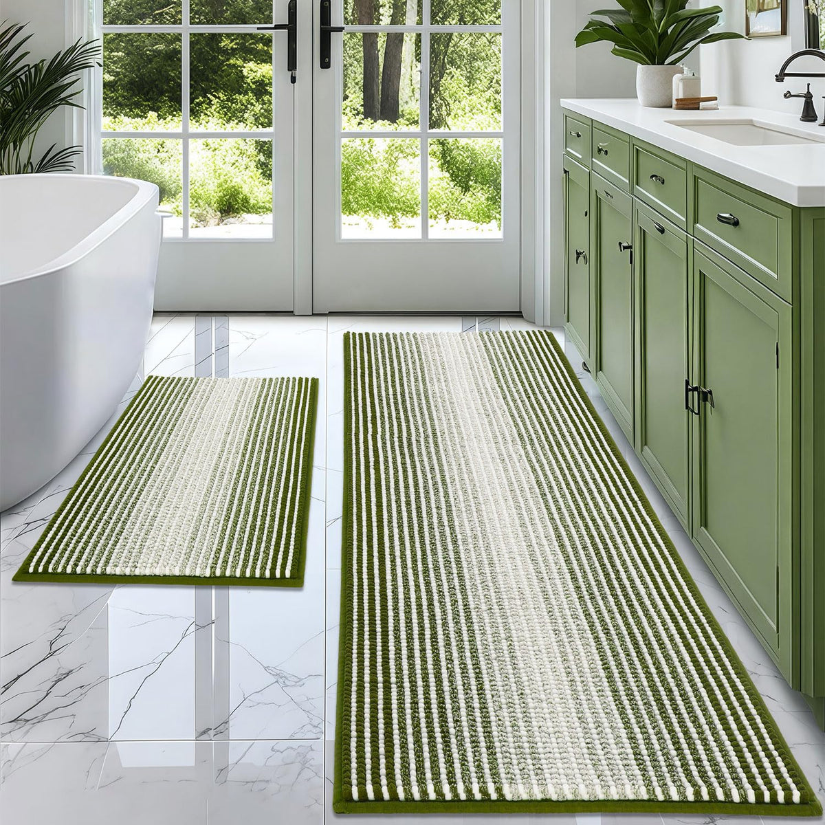 BSICPRO Bathroom Rugs Sets 2 Piece, Non Slip Boho Bath Mats, Beige