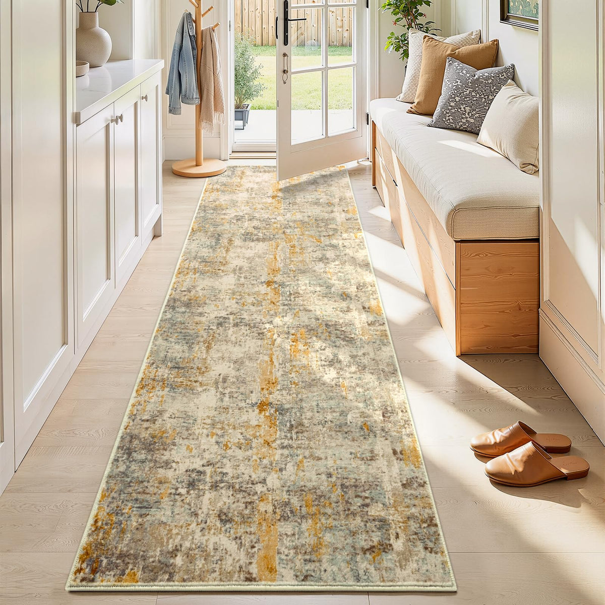 Ompaa 2x6 Rug Runners for Hallways Kitchen Runner Rug Non Slip Washable Grey Long Runner Rugs with Rubber Backing Soft Abstract Carpet Runner for Hallways, Kitchen, Bedroom, Bathroom, Entryway