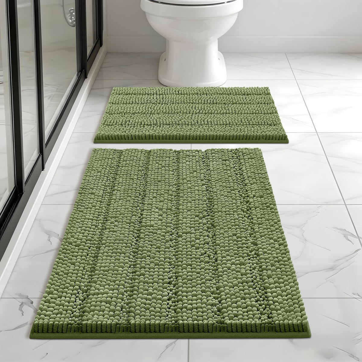 Bcoimo Small Bath Rug Mat,24x17 Chenille Non Slip Gray Bathroom Shower Mat