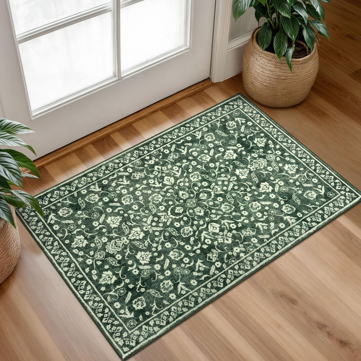 Vintage Washable Entryway Rug 2x3 Small Area Rug Non Slip Door Mat