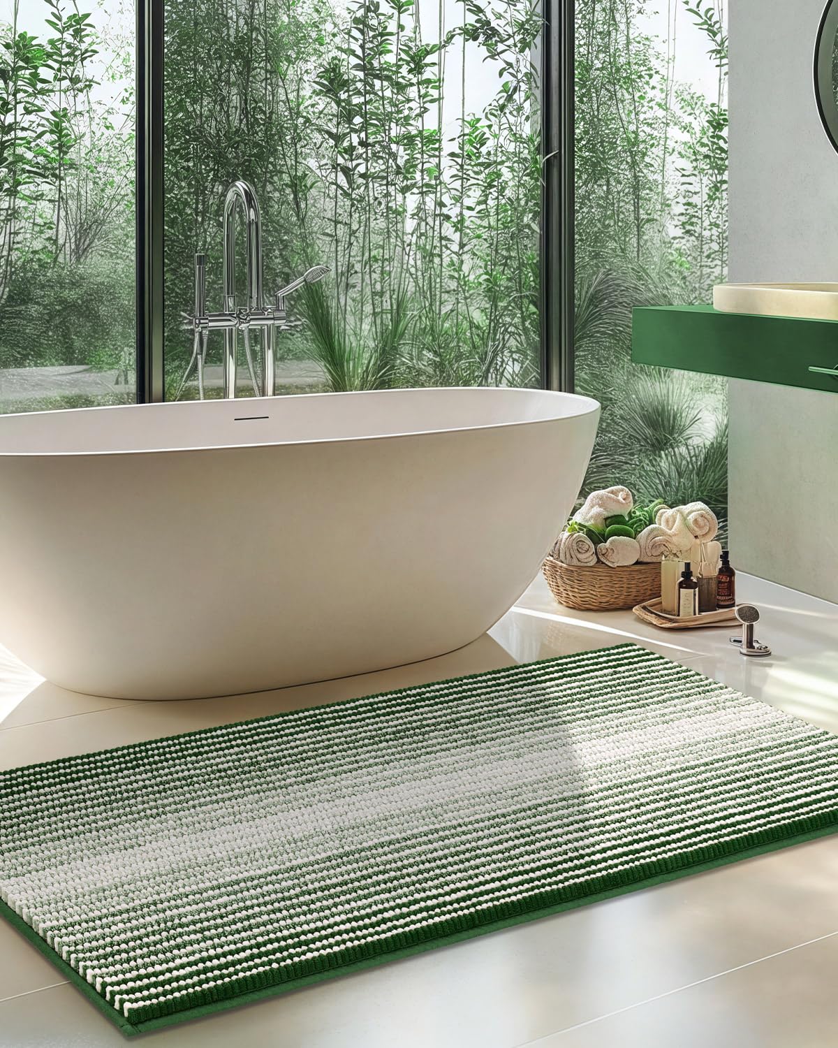 BSICPRO Bathroom Rugs Sets 2 Piece, Non Slip Boho Bath Mats, Beige