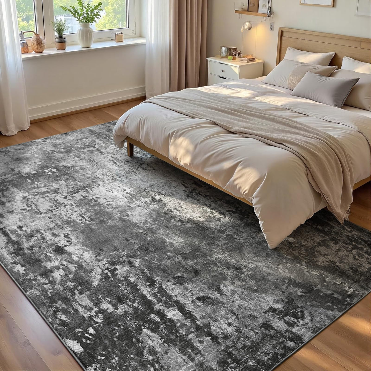 Ompaa 2x6 Rug Runners for Hallways Kitchen Runner Rug Non Slip Washable Grey Long Runner Rugs with Rubber Backing Soft Abstract Carpet Runner for Hallways, Kitchen, Bedroom, Bathroom, Entryway