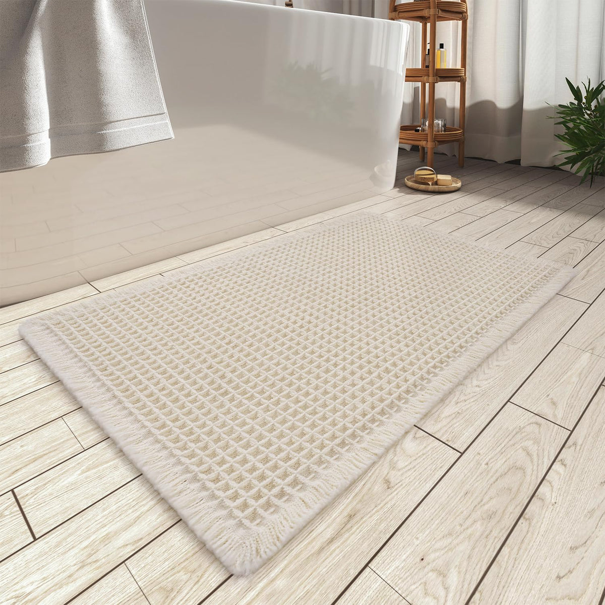 Upgraded Waffle Bath Mat Ultra Absorbent Non Slip Bathroom Mat, 17" x 24"