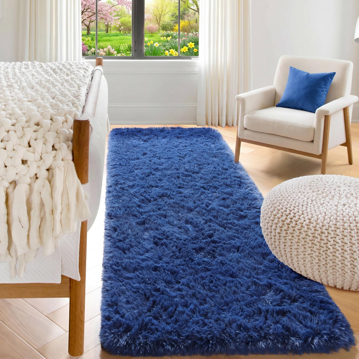 White Runner Rugs for Bedroom Living Room, Fluffy 2x6 Bedside Soft Area Rug