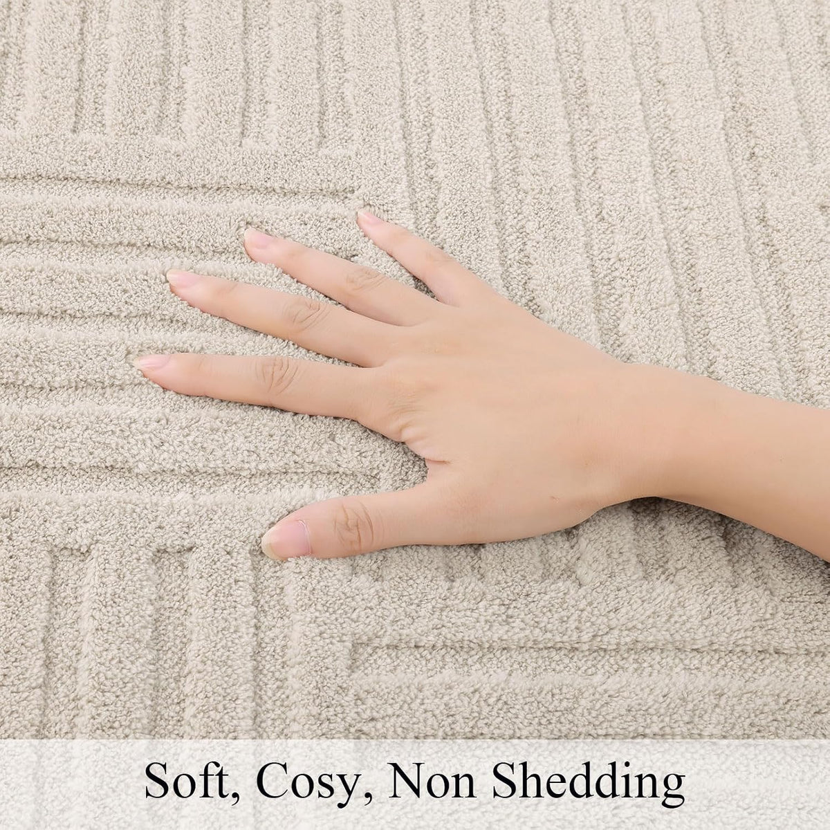 SHACOS Soft Fluffy Arch Pattern Area Rug 2'7"x5' Non Slip Washable Minimalist Modern High-Low Geometric Carpet for Living Room Kitchen Bedroom Bathroom, Beige