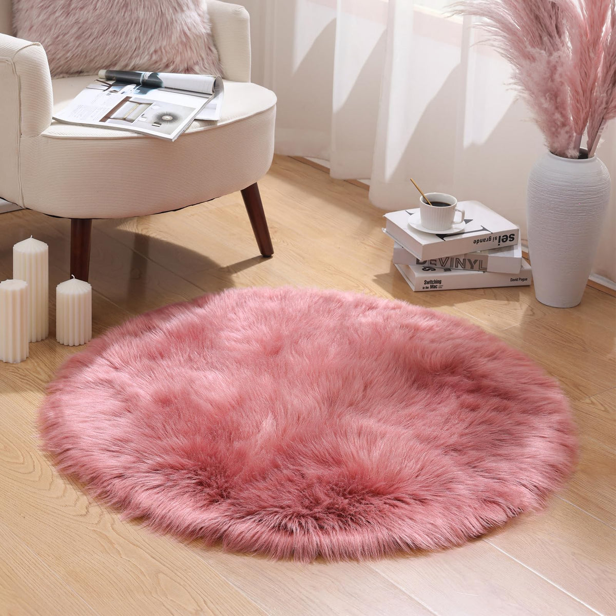 Ashler Faux Fur Rug, White, 2x3 Ft, Machine Washable