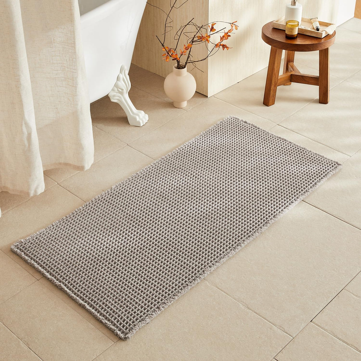 TYUU Waffle Bath Mat, Boho Bathroom Rugs Non Slip Washable, 30x20 Khaki