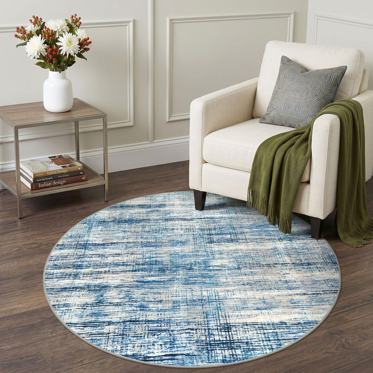 KOZYFLY Abstract Entryway Rug 2x3 Washable Door Mat Indoor Blue Beige