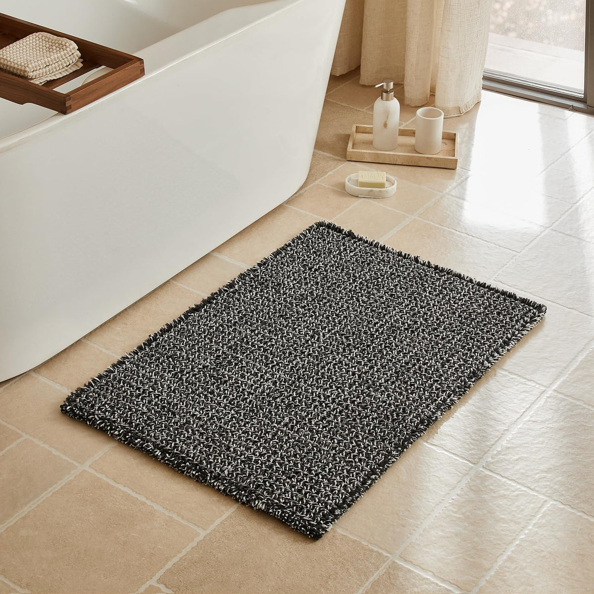 Triohero Waffle Bath Mat, Small Boho Bathroom Rugs Non Slip, 16x24 Khaki