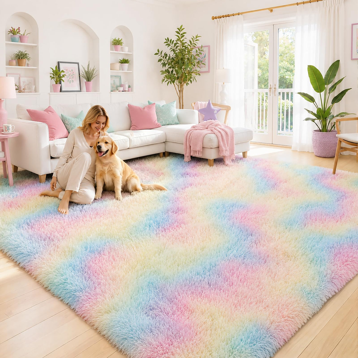 Small Shag Area Rug for Bedroom, 2x3 Cream Soft Plush Carpet