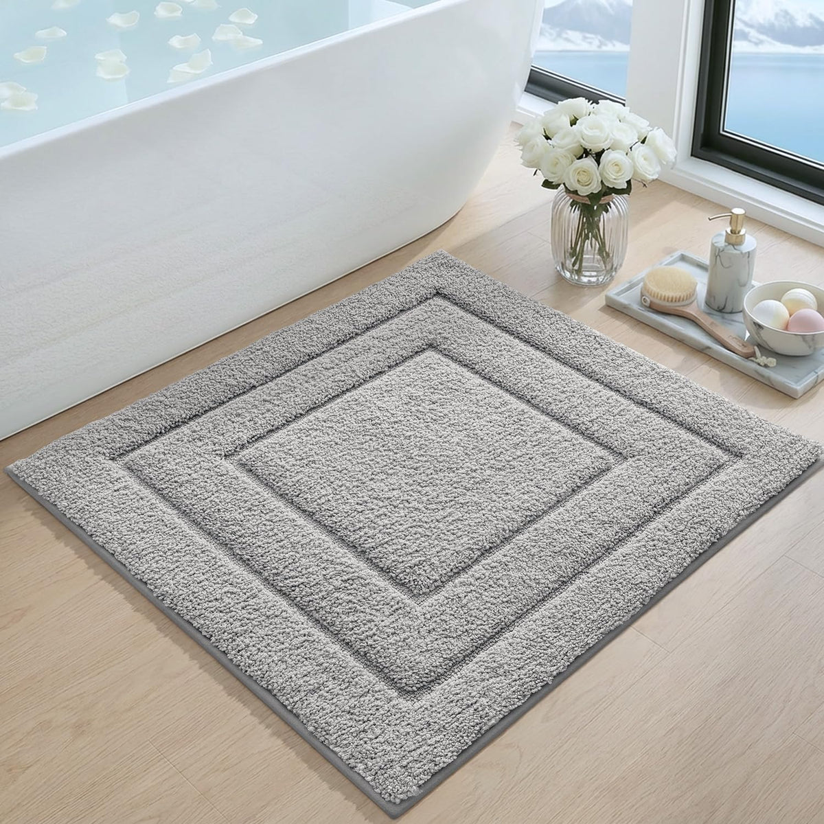DEXI Bathroom Rugs 36x24, Non-Slip Bath Mat Soft Absorbent, Beige