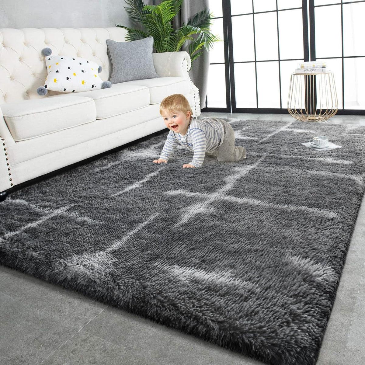 TWINNIS Super Soft Shaggy Runner Rugs Fluffy Carpets, 2x6 Feet, Indoor Modern Plush Area Rugs for Hallway Living Room Bedroom Kitchen Entryway, Upgrade Anti-Skid Rectangular Fuzzy Rug, Black