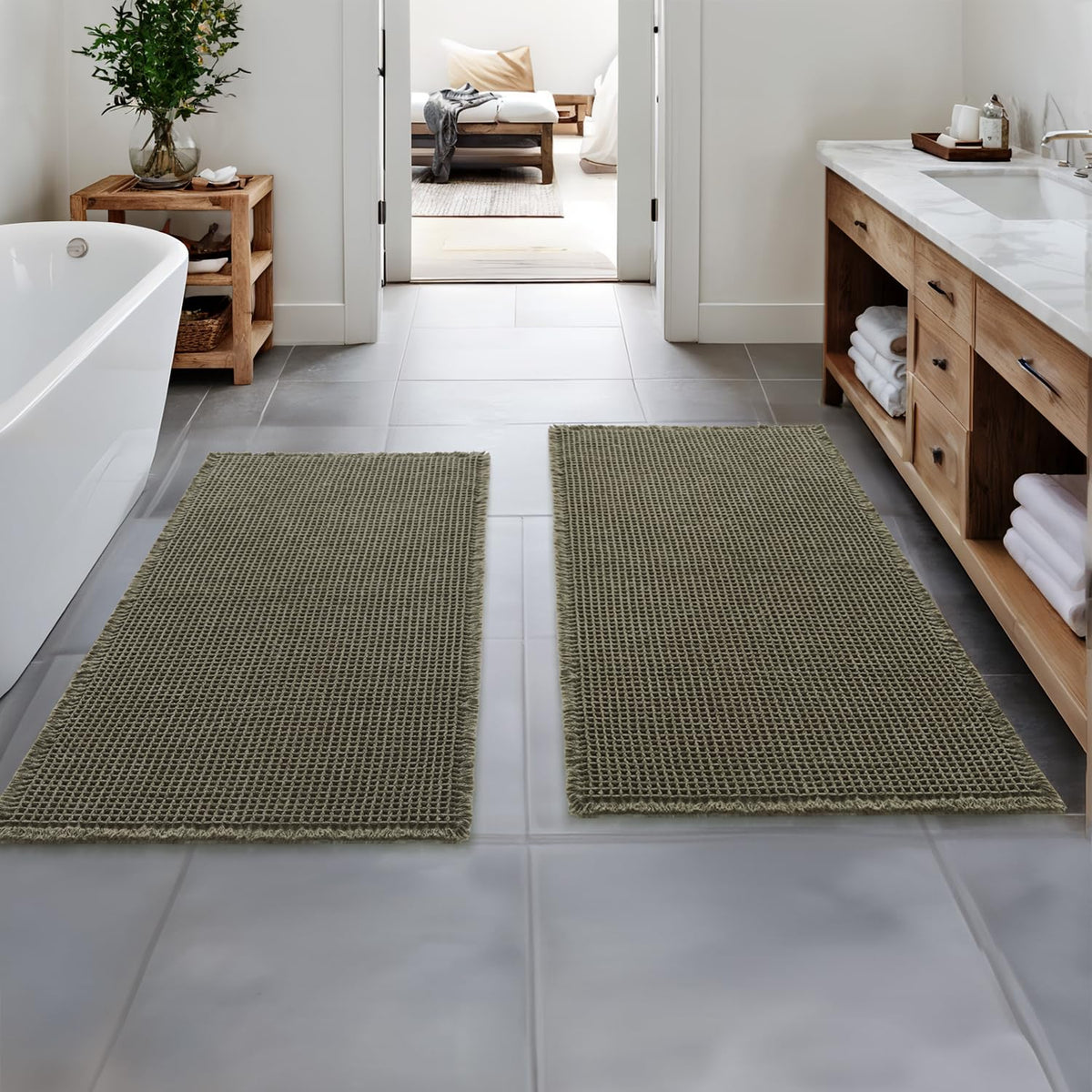 MIULEE Set of 2 Waffle Bathroom Rugs Boho Bath Mat Brown 18x30 Inch