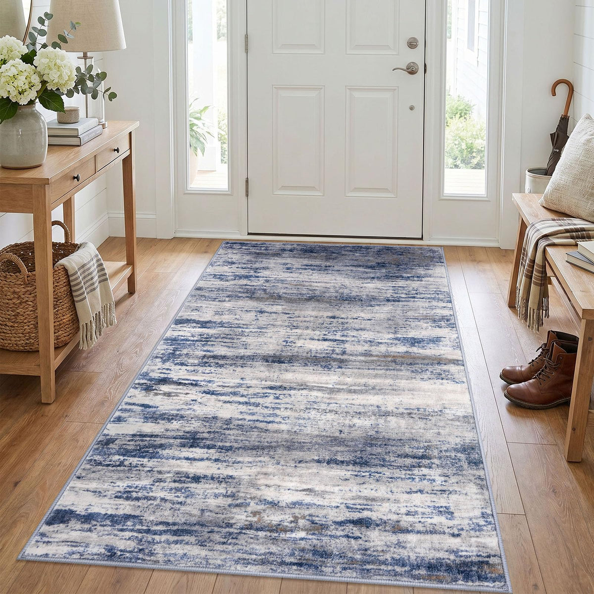 KOZYFLY Abstract Rugs for Entryway 2x3 Washable Small Area Rug Grey-Blue