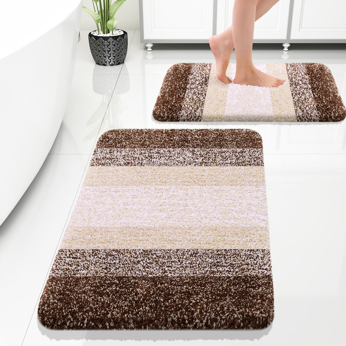 OLANLY Micorfiber Bathroom Rug Set 2 Piece, Soft Absorbent Bath Mats, Grey