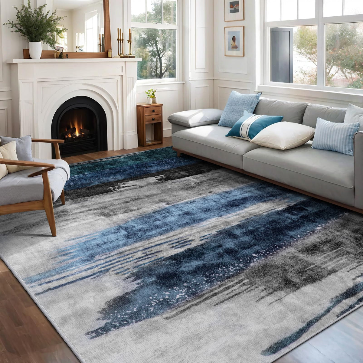 Ciicool Washable Area Rug 2x3 Entryway Rug, Modern Abstract Entry Mat Navy