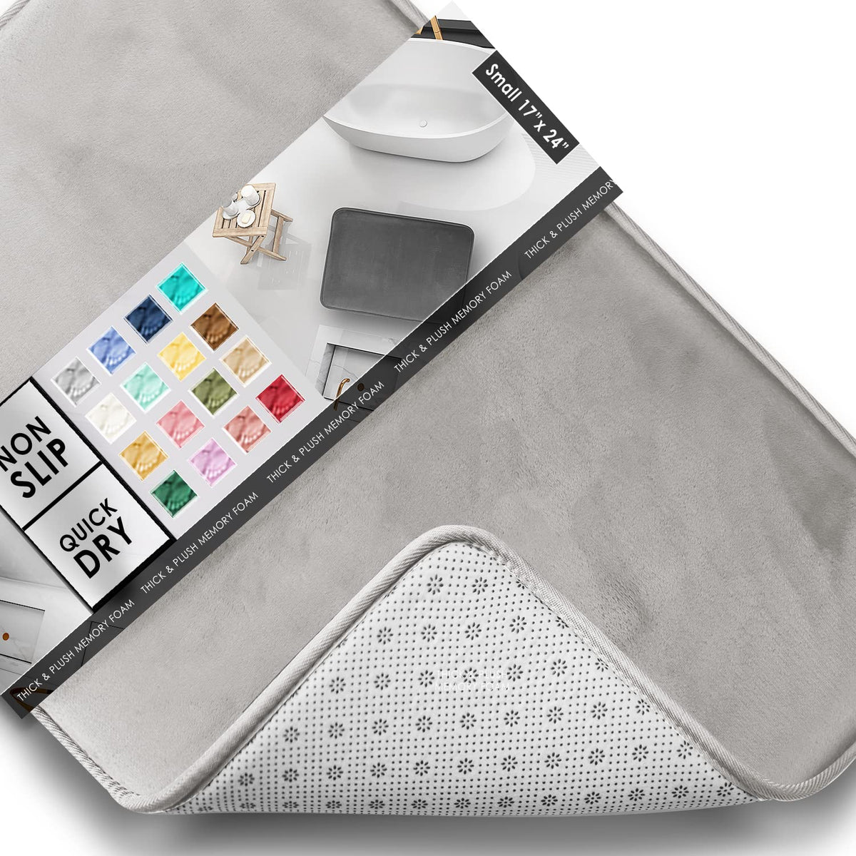 Clara Clark 3 Piece Bathroom Rugs Bath Mat Set, Velvet Memory Foam Bath Mats for Bathroom - Non-Slip, PVC Backing Bath Rugs, Washable - Dries Quickly, Grey