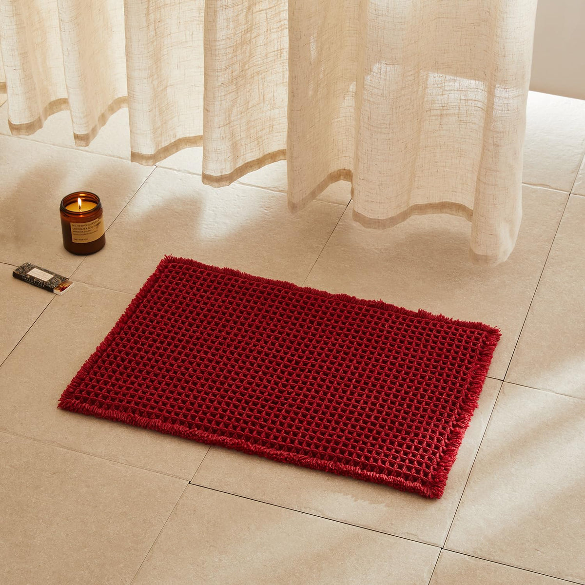 TYUU Waffle Bath Mat, Boho Bathroom Rugs Non Slip Washable, 30x20 Khaki