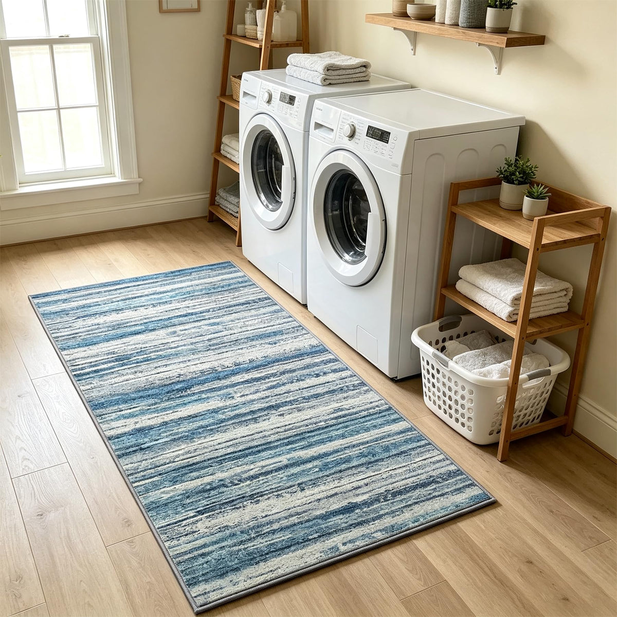 Chicrug 2x6 Blue Washable Runner Rug for Hallway Kitchen Entryway Non Slip
