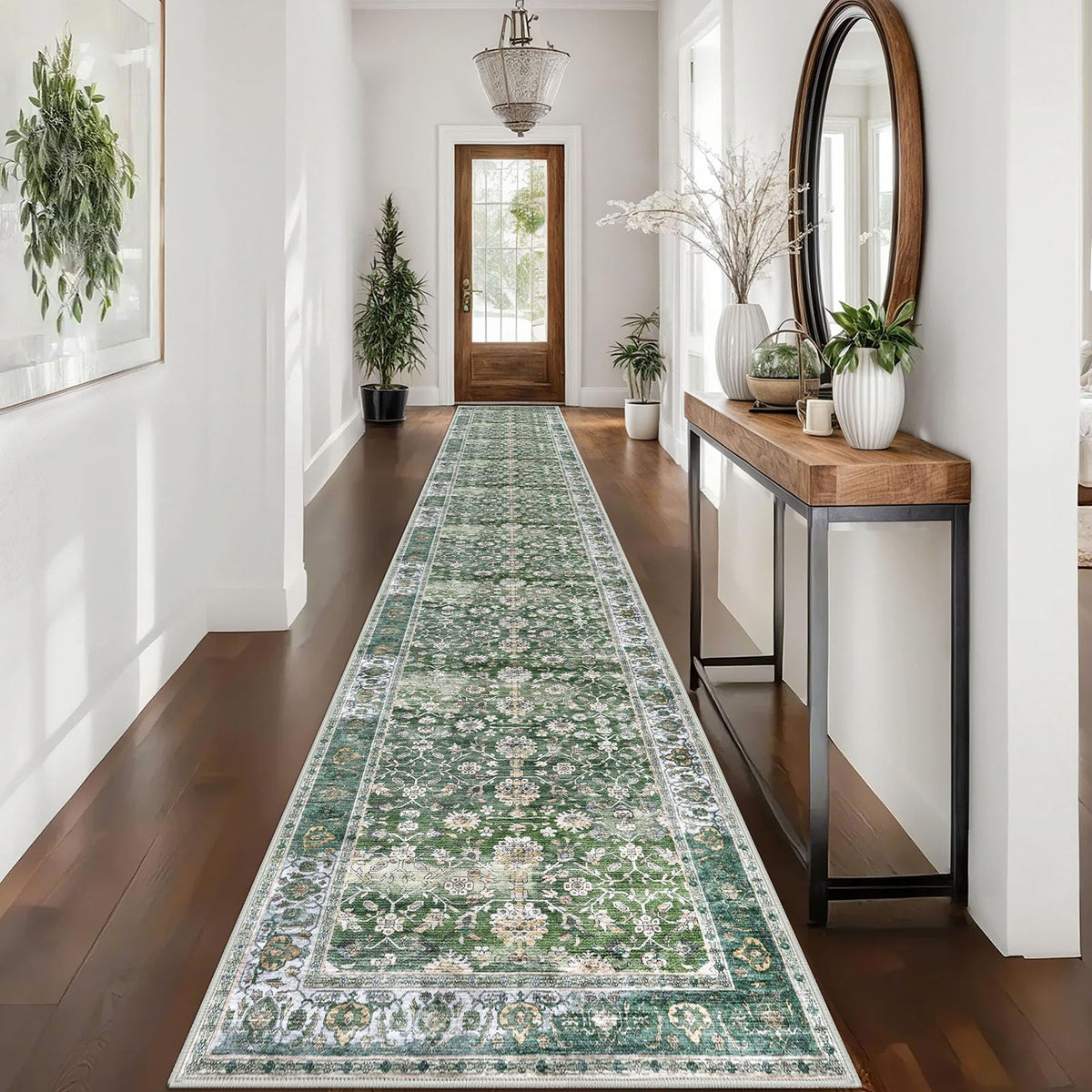KUTA Vintage Floral Washable 2x3 Rugs for Entryway Blue Grey Beige