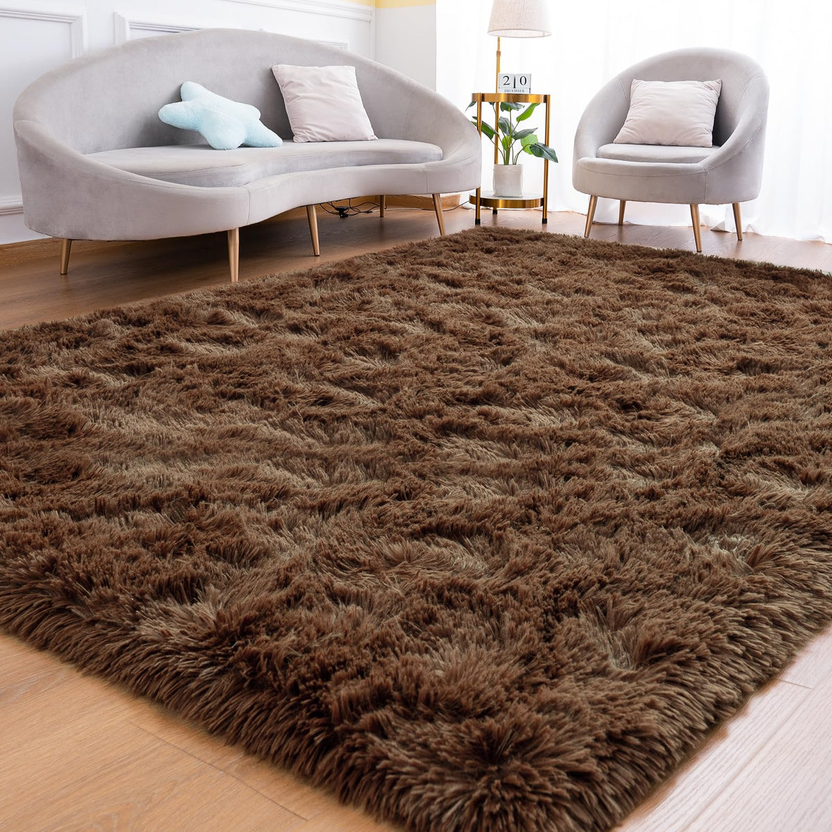 Goideal Fluffy Runner Rug for Bedroom Living Room, 2x6 Olive Green Bedside Rugs, Faux Fur Shag Modern Carpet Ultra Soft Girls Boys Room Home Decor, Solid