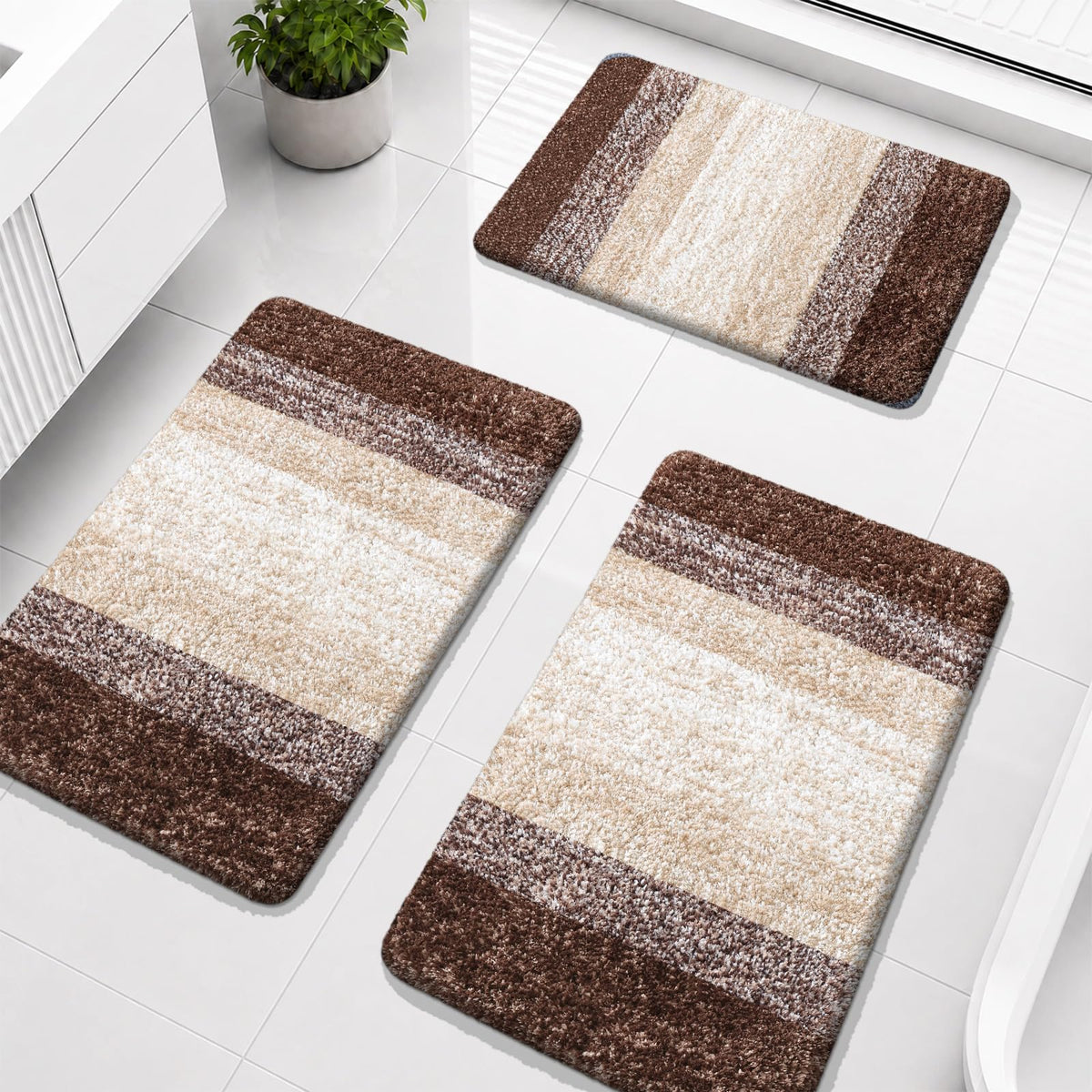 OLANLY Microfiber Bathroom Rugs Sets 3 Piece, Absorbent Bath Mats, Grey